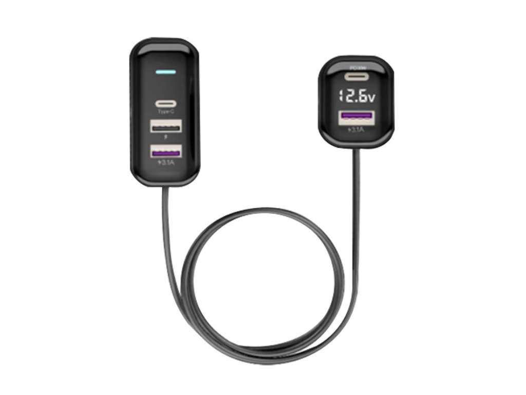 CARGADOR USB UNIV. DOBLE 12/24 3.1AMP C/ALARGE P/PARTE TRASERA