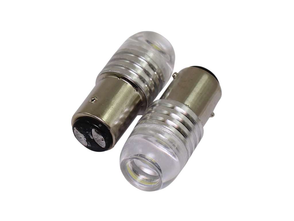 Lámpara LED destellante de doble filamento 12V 21/5W con base de 2 polos y pines desparejos, color blanco