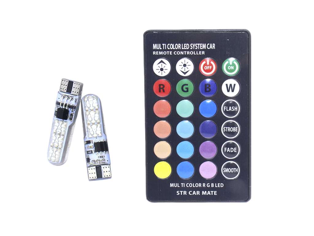 Juego de lámparas LED T10 12V RGB con control remoto y circuito impreso